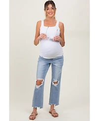 Pinkblush Light Blue Distressed Cutout Maternity Straight Leg Ankle Jeans