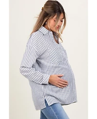 Pinkblush Maternity Navy Striped Double Pocket Button Down Top