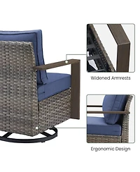 Gymojoy CubeEdge Brown Wicker Patio Swivel Chair Set Outdoor Rocking with CushionGuard Blue Cushions (2-Pack）