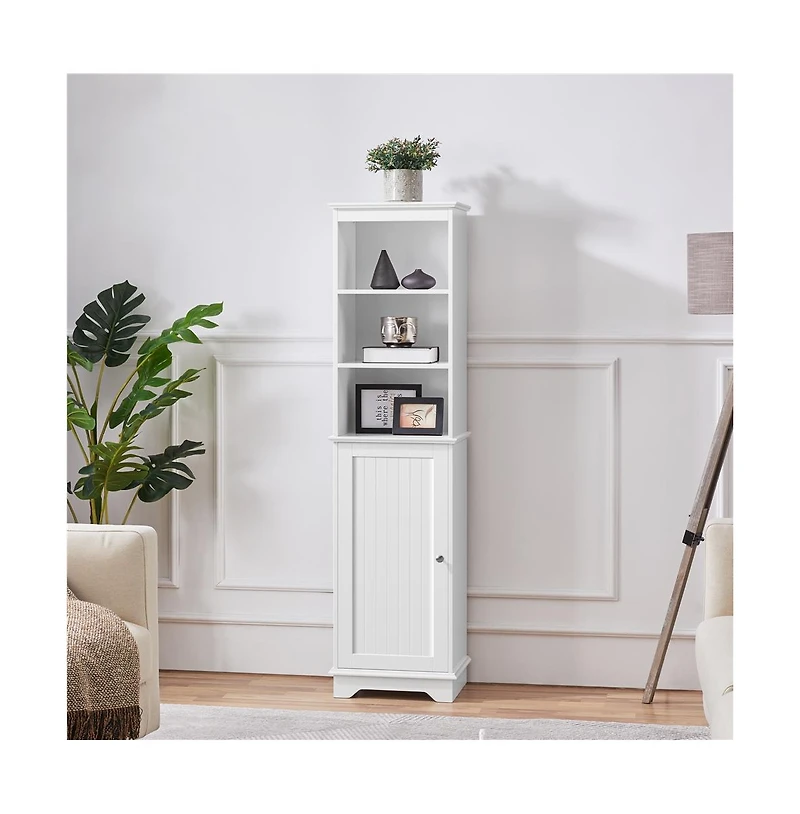 Yaheetech 60.5" H Tall Bathroom Floor Cabinet with Single Door and Shelve Black