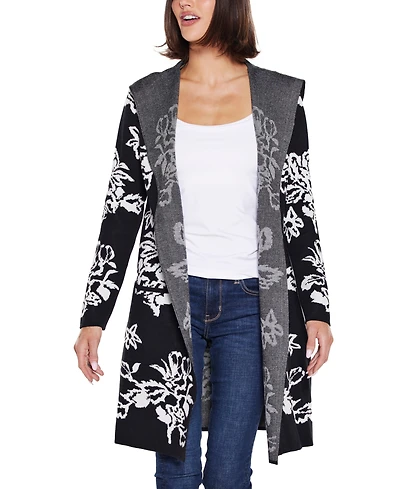 Belldini Women's Hooded Fall Botanicals Coatigan Sweater