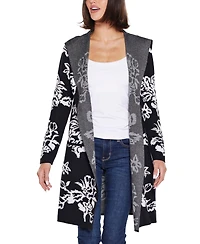 Belldini Women's Hooded Fall Botanicals Coatigan Sweater