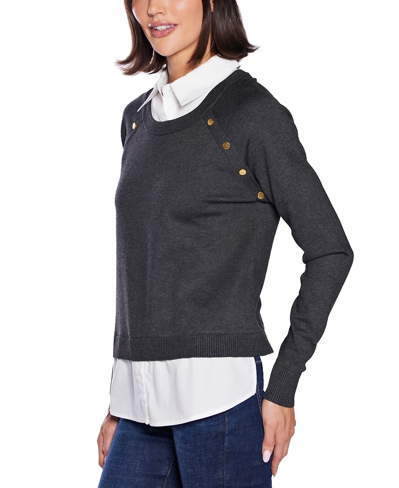Belldini Women's Layered-Look Rivet-Trim Sweater