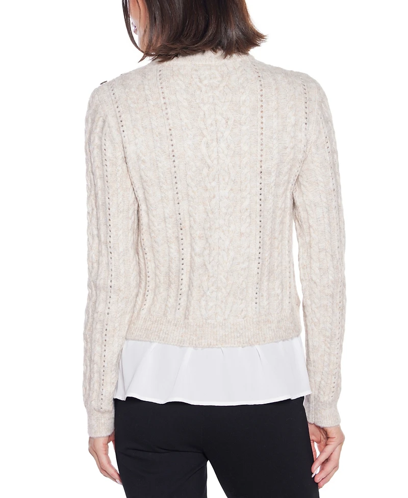 Belldini Women's Black Label Chiffon-Hem Cable Sweater