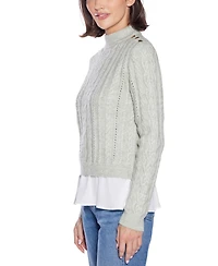 Belldini Women's Black Label Chiffon-Hem Cable Sweater