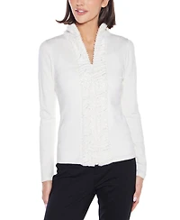 Belldini Women's Black Label Rhinestone-Neckline Chiffon-Sleeve Sweater