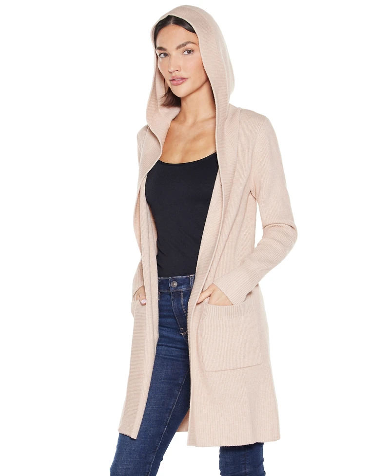 Belldini Women's Hooded Novelty-Stitch Coatigan Sweater