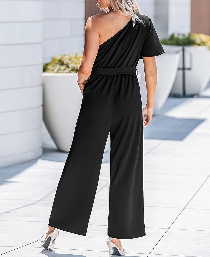 Cupshe Women's One-Shoulder Belted Wide-Leg Jumpsuit