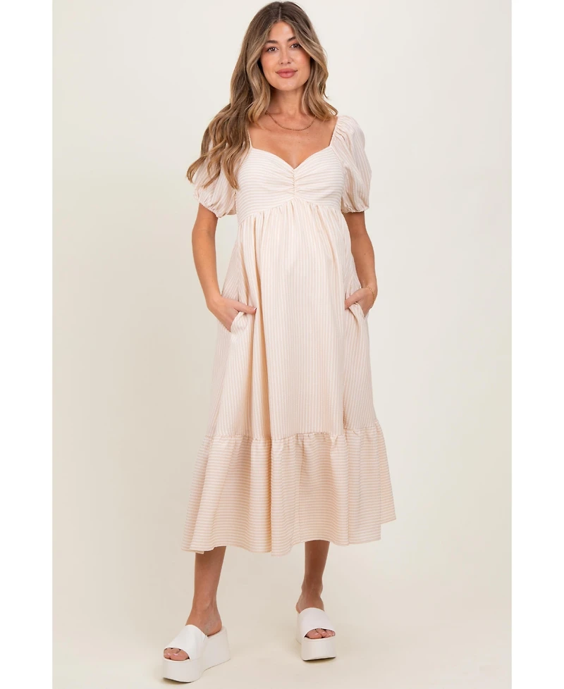 Pinkblush Maternity Lavender Sweetheart Stripe Smocked Back Midi Dress