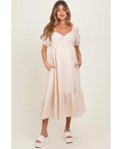 Pinkblush Maternity Lavender Sweetheart Stripe Smocked Back Midi Dress