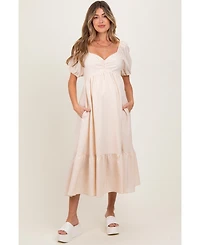 Pinkblush Maternity Lavender Sweetheart Stripe Smocked Back Midi Dress