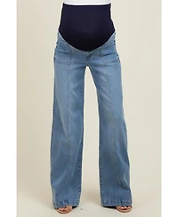 Pinkblush Blue Front Seam Super Wide Leg Maternity Jeans