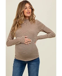 Pinkblush Mocha Striped High Neck Maternity Long Sleeve Top