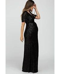 Pinkblush Maternity Black Sequin Short Sleeve Maxi Dress