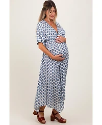 Pinkblush Navy Floral Deep V-Neck Handkerchief Hem Maternity Maxi Dress