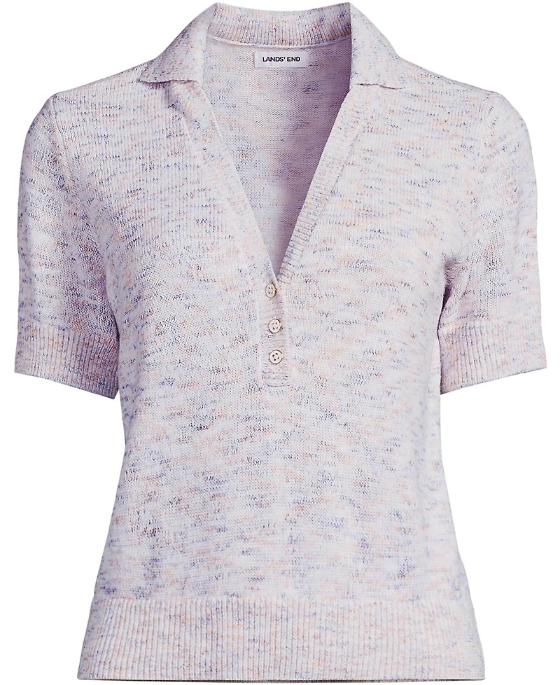 Lands' End Women's Cotton Blend Short Sleeve Polo Sweater
