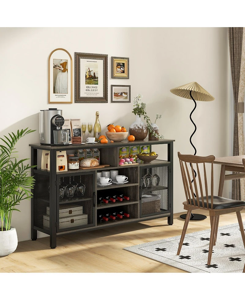Volenca 55-Inch Buffet Sideboard with 8-Bottle Wine Racks and Wine Glass Holders