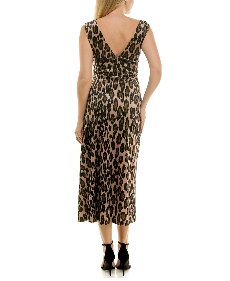 Taylor Women's Cowl Neck Animal-Print Ruched Velvet Dress