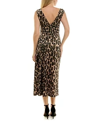 Taylor Women's Cowl Neck Animal-Print Ruched Velvet Dress