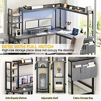 Aheaplus L-Shaped Desk with Hutch & Power Outlet, Corner Computer Led Lights