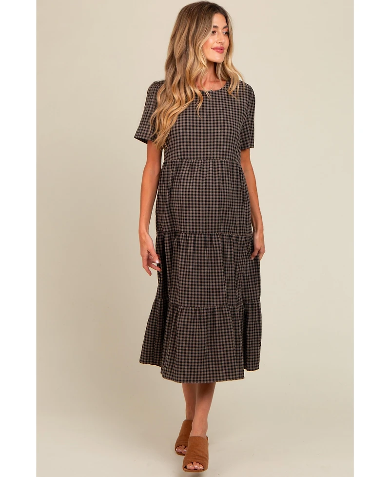 Pinkblush Maternity Black Gingham Tiered Midi Dress