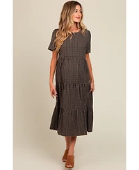 Pinkblush Maternity Black Gingham Tiered Midi Dress