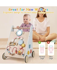 Gymax Toddler Wooden Walker Activity Center with Mirror Shape Sorter for 1+ Year Old
