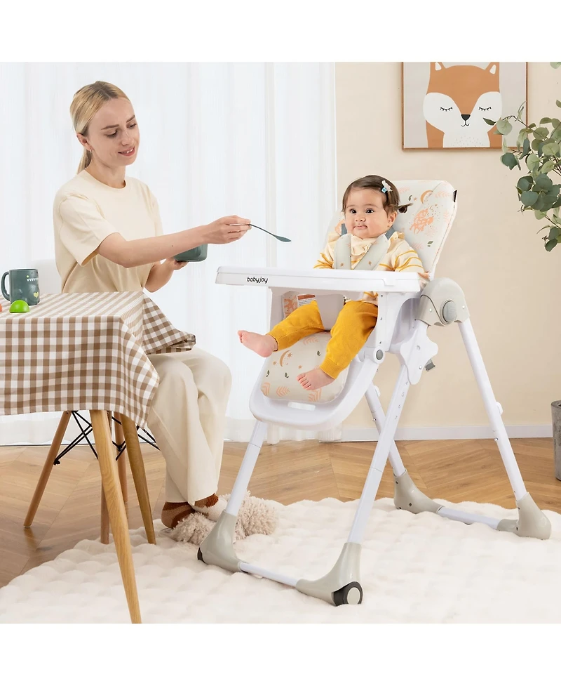 Gymax Baby High Chair w/ 7 Height & 3 Footrest Adjustable Cup holder 2 Wheels