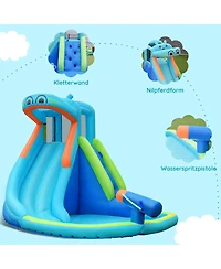 Inflatable Hippo Water Slide with Climbing Wall and Splash Pool for Kids