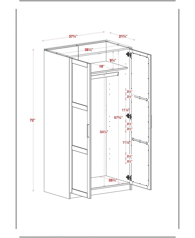 Palace Imports 100% Solid Wood Urban 2-Door Wardrobe Armoire with Mirrored Doors