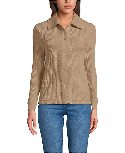 Lands' End Women's Long Sleeve Waffle Collared Shacket