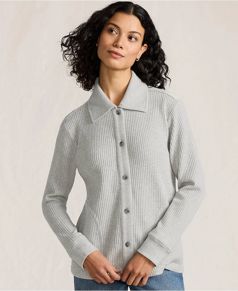 Lands' End Women's Long Sleeve Waffle Collared Shacket