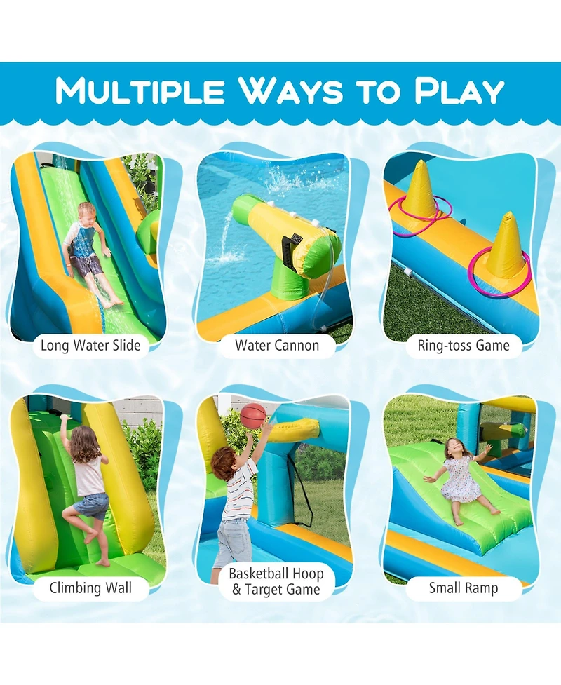 Gymax Inflatable Water Slide w/Splash Pool Climbing Wall Football Goal Blower Excluded