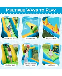 Gymax Inflatable Water Slide w/Splash Pool Climbing Wall Football Goal Blower Excluded