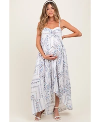 Pinkblush Light Blue Hi-Lo Spaghetti Strap Patchwork Ruffle Maternity Maxi Dress