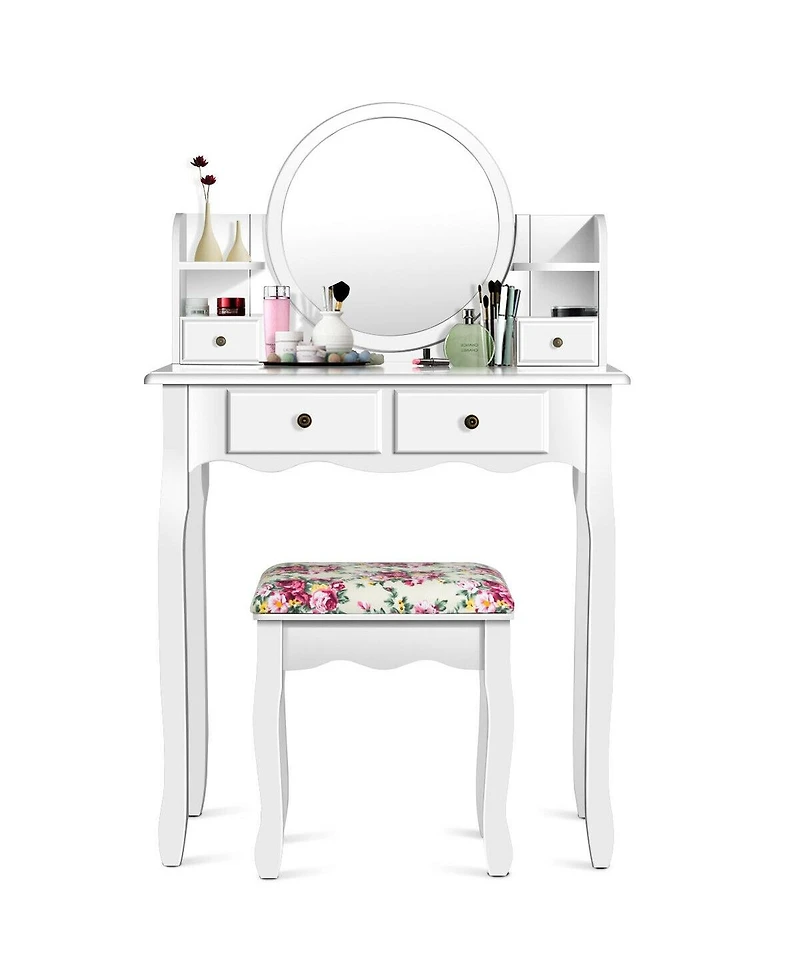 Volenca Makeup Vanity Table Set with 360° Pivoted Round Mirror