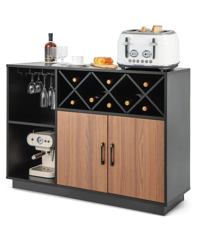Volenca Industrial Sideboard Cabinet with Removable Wine Rack and Glass Holder