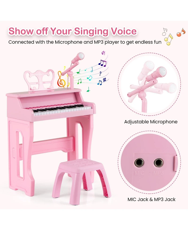 Mecale 37 Keys Music Piano with Microphone Kids Piano Keyboard with Detachable Music Stand