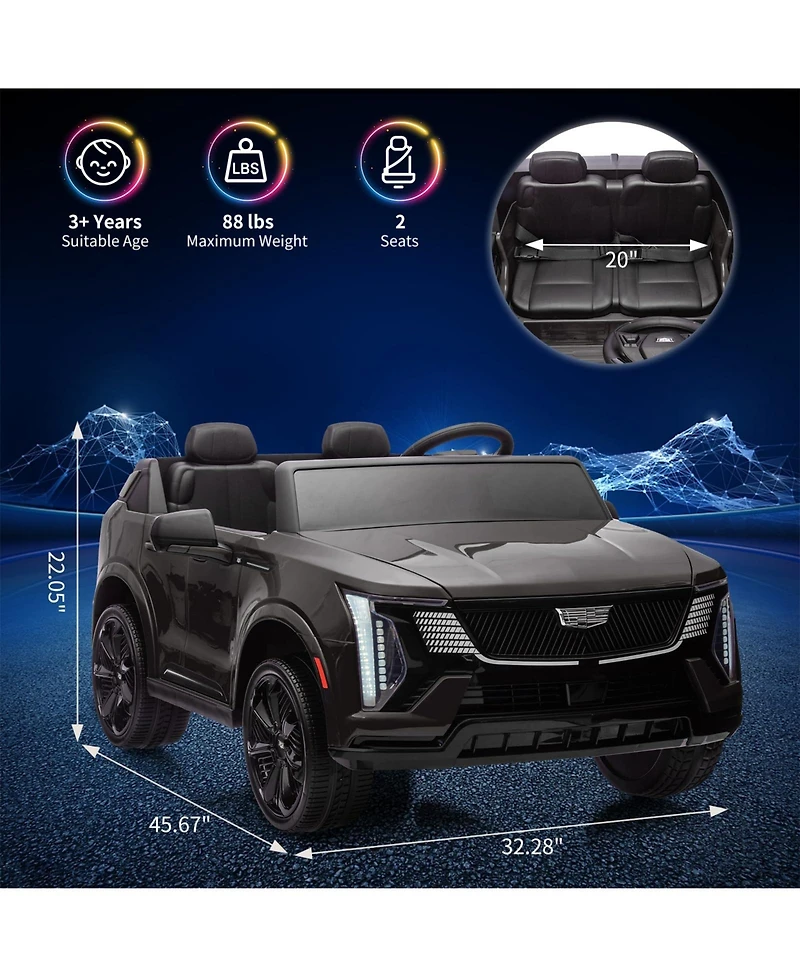 2 Seater Ride on Truck, 24V Licensed Cadillac Kids Car Electric Vehicles w/Remote Control, 3 Speeds, Led Lights