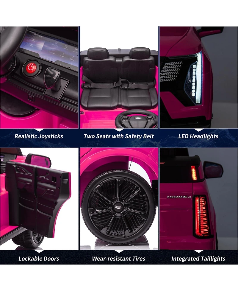 2 Seater Ride on Truck, 24V Licensed Cadillac Kids Car Electric Vehicles w/Remote Control, 3 Speeds, Led Lights