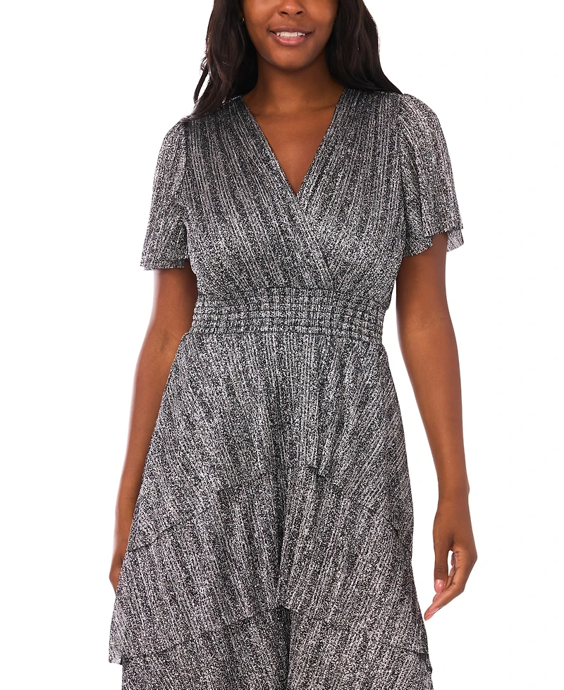 Vince Camuto Women's Metallic Print Tiered Midi Dress