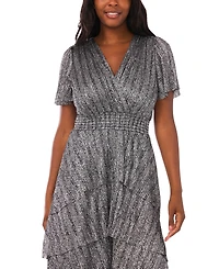 Vince Camuto Women's Metallic Print Tiered Midi Dress