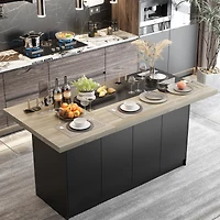Kitchen island with 8 doors, island storage table with dining table, coffee station and microwave rack for home, dining room