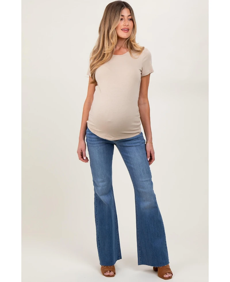Pinkblush Blue Raw Cut Hem Flare Maternity Jeans