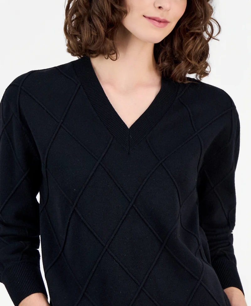 Anne Klein Women's Diamond Knit V-Neck Sweater