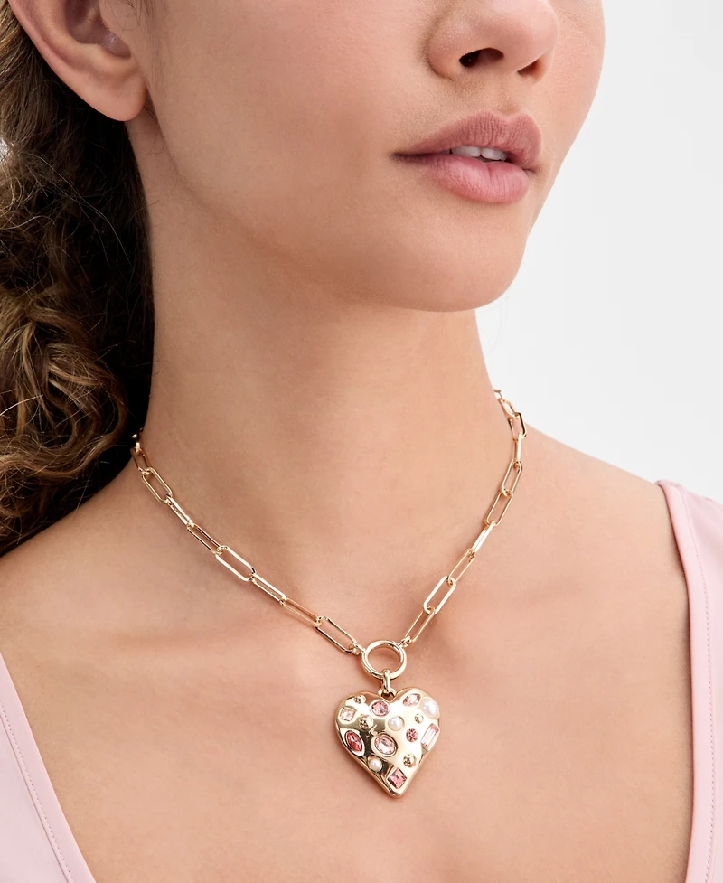I.n.c. International Concepts Color Crystal & Imitation Pearl Heart Pendant Necklace, 16" + 3" extender, Macy's Exclusive