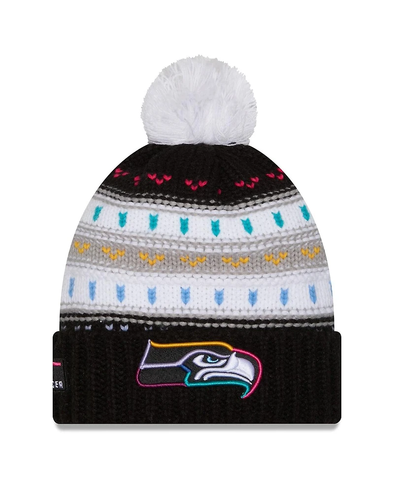 New Era Women's Black Seattle Seahawks 2025 Nfl Crucial Catch Cuffed Knit with Pom Hat