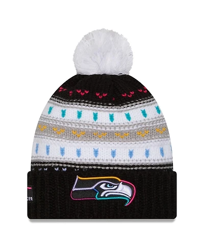 New Era Women's Black Seattle Seahawks 2025 Nfl Crucial Catch Cuffed Knit with Pom Hat