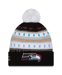 New Era Women's Black Seattle Seahawks 2025 Nfl Crucial Catch Cuffed Knit with Pom Hat