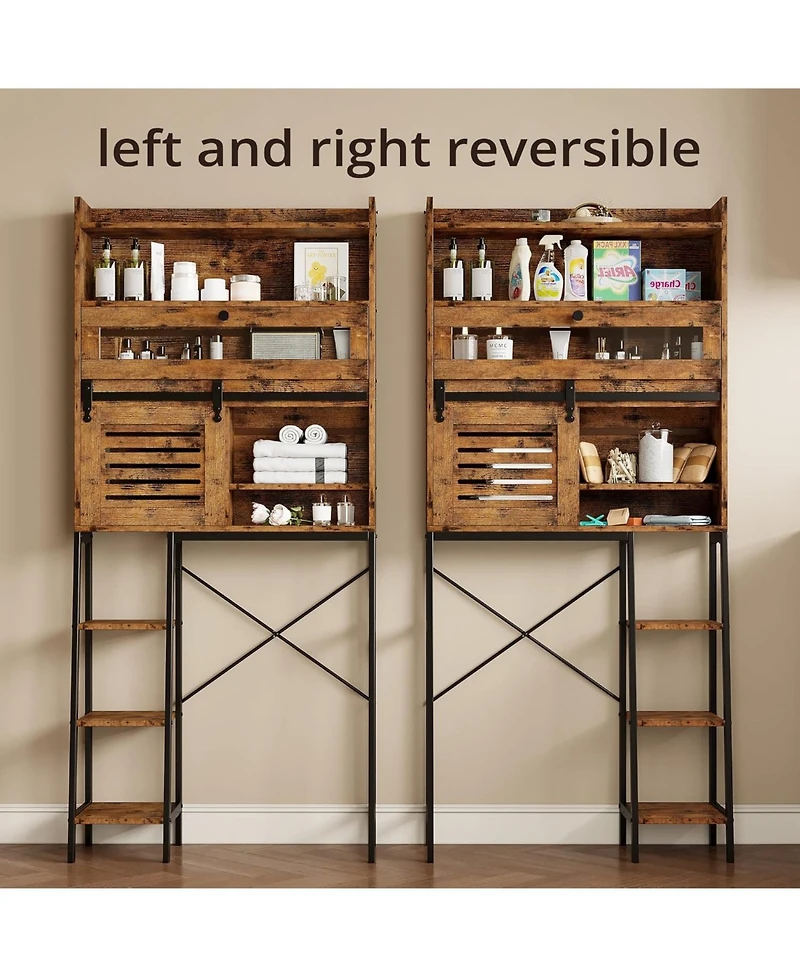 Ironck Over The Toilet Storage with Cabinet for Bathroom, Vintage Brown